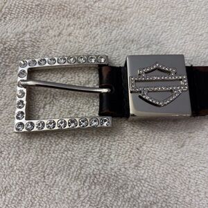 Harley-Davidson Brown Leather Belt with Silver Crystal Buckle SZ XL Waist 37/39